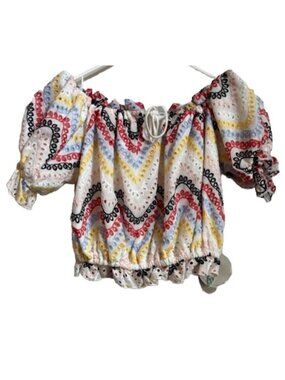 Anthropologie Boho Peasant Top Multicolor Chevron Print Off Shoulder Blouse